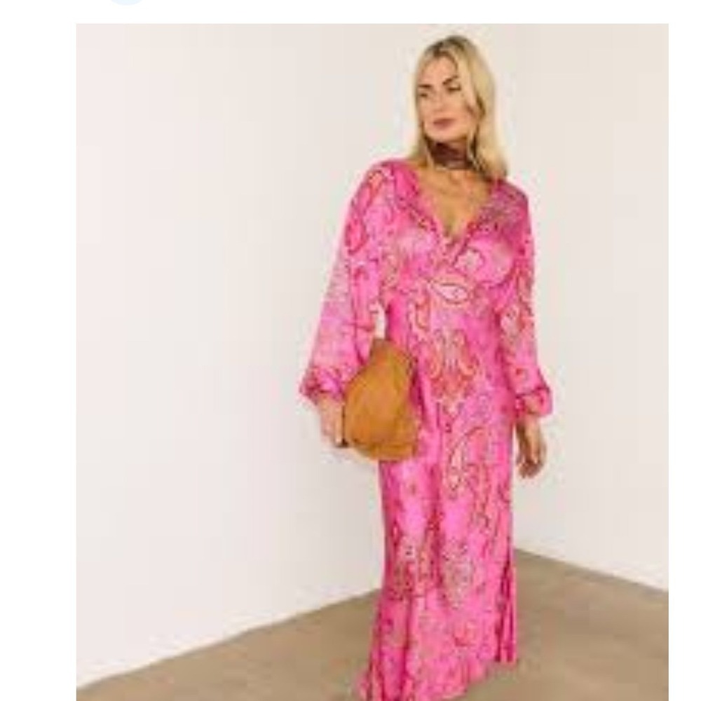 Tucker Pink Floral Paisley Smocked Waist Tiered Ruffle Midi Dress MSRP 395 Small